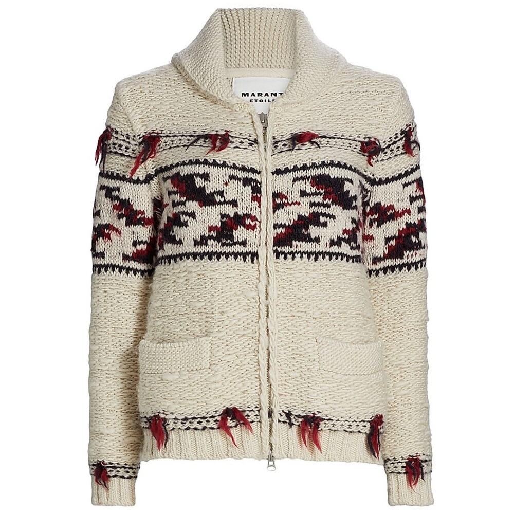 Isabel Marant Intarsia Ecru Thylane Cardigan Size EU 36 / US 4